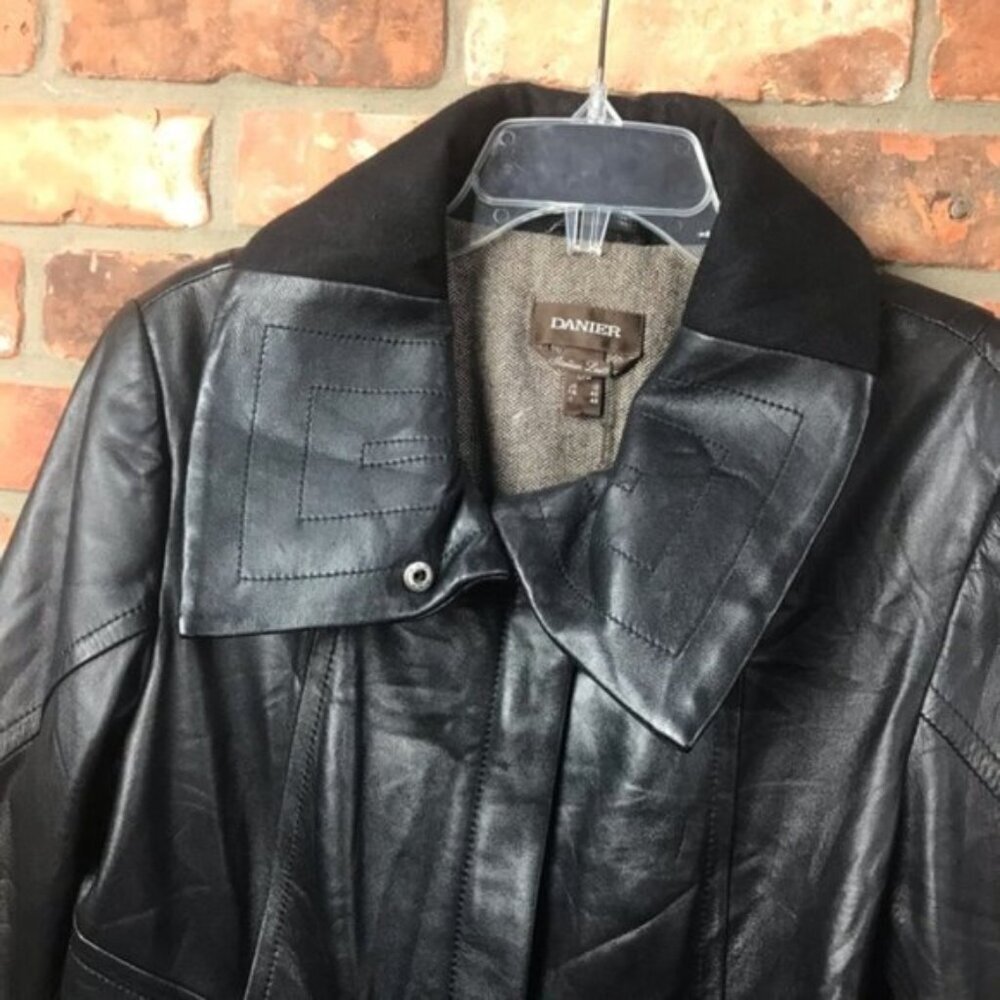 Danier Leather NEW Long Jacket Coat Wool Lined Pockets Zipper Snap Closure Tag L - Picture 13 of 16